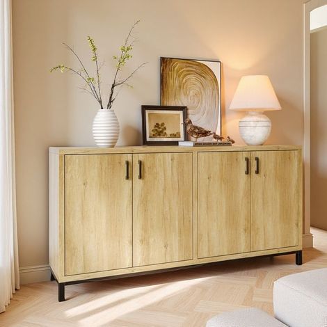 Buffet - Moderno - 4 puertas - Madera y metal - 160x35x80 cm - Estilo industrial