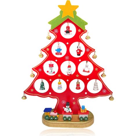 Arbol De Navidad De Madera - 27x21 Cm - Para Mesa Y Repisa - Rojo - 1 Unidad (1/5)
