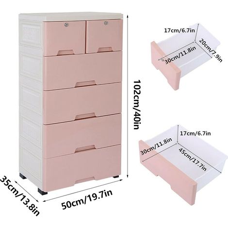 Kommode mit Kunststoffschubladen, 6 Schubladen, Kleiderschrank aus Kunststoff, Aufbewahrungsschrank mit 4 Rollen, für Kleidung, Spielzimmer, Schlafzimmer.(Rosa)