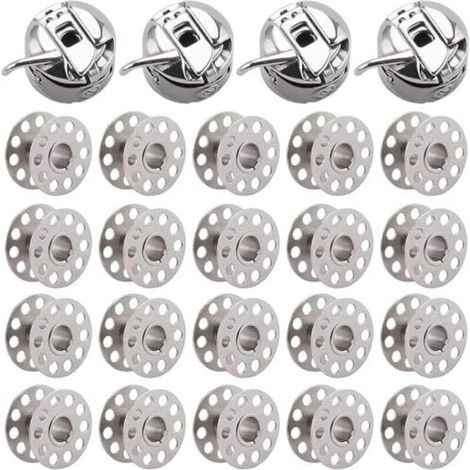 Métal Boîtier Canette,4 Pièces Boîte à Canette pour Machine à Coudre,20 Pièces Bobine en Métal,Compatible pour Singer Janome Brother Machine à Coudre Domestique Standard D'artisanat (1/4)
