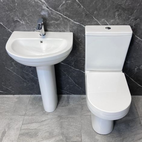 Toilet and Basin Bathroom Set Open Back Comfort Height Round Style Carrie, Without Tap-Without Pan Connector