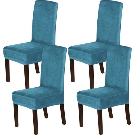 Coprisedie in velluto per sala da pranzo, coprisedie elasticizzati per sala da pranzo, set di 4 coprisedie Parson, coprisedie per sala da pranzo, tessuto in velluto spesso lavabile, blu pavone (1/5)
