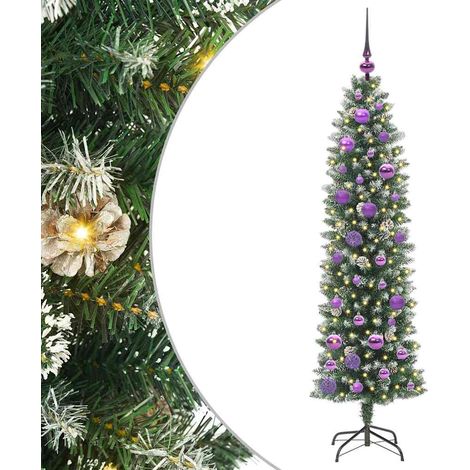 Arbre de Noël Sapin de Noël artificiel slim avec 150 LED Vert et blanc 150 cm (1/5)