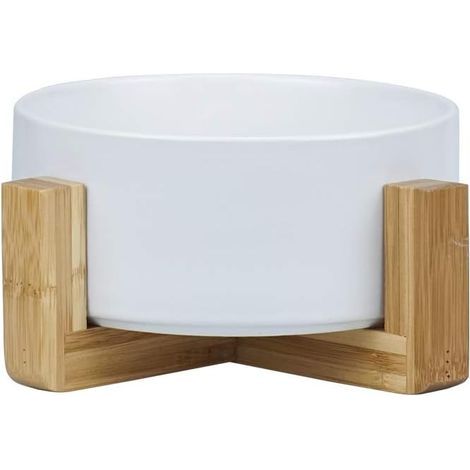 Blanc Pet Gamelles pour Chien et Chat Gamelles Chien Chat Céramique Support Bambou -Va au Lave-Vaisselle et Facile à Nettoyer (1/5)