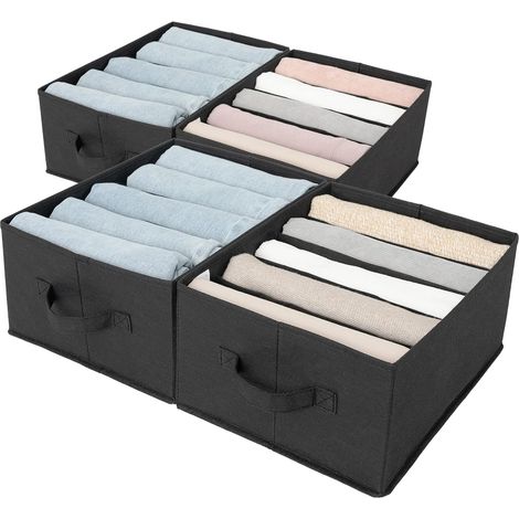 Boîte de Rangement Vêtements, Lot de 4 Organisateurs de Placard pour T-shirts et Pantalons, Idéal pour Armoires et Penderies, Noir (1/5)