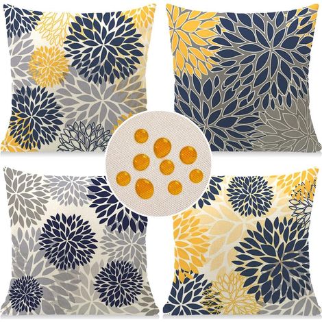 BEBUSINGOTO Housses de coussin d'extérieur 18 x 18 Lot de 4 oreillers d'extérieur imperméables Housses de coussin de canapé décoratives marguerites modernes Décorations pour terrasse, jardin, maison (1/5)