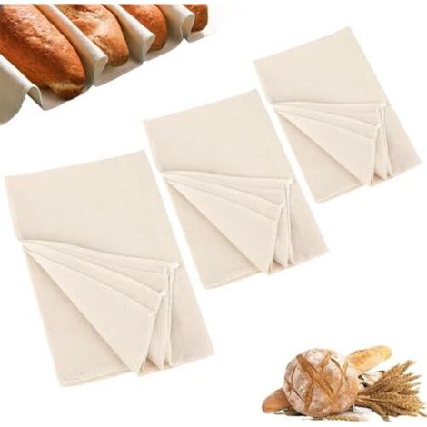 Teli da forno antiaderenti riutilizzabili – 6 pezzi in puro cotone, 3 misure (S/M/L), ideali per impastare e dare forma a baguette e pane fatti in casa.