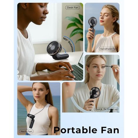 Ventilador portátil de mano，Mini ventilador plegable de 180°，6 velocidades，Batería de 3600 mAh，Tamaño de bolsillo，6,5 x 5 x 17 cm (1/4)