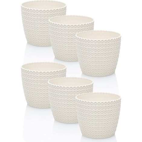 11cm Flower Pots - Cream White - Unbreakable Plastic Flower Pots for Various Plants and Flowers - Matte Plant Pots for Indoor and Outdoor Use (1/5)