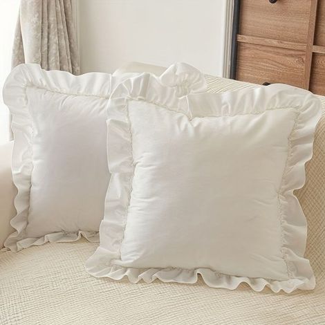 BelleRise - Housses de coussin de canapé à volants (Lot de 2, rembourrage non inclus) — 45 x 45 cm, couleur unie, style campagne vintage (1/4)