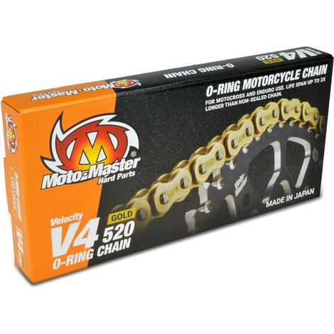 Cadena de transmisión MOTO-MASTER V4-520G con junta tórica, color dorado (120 eslabones, clip incluido).