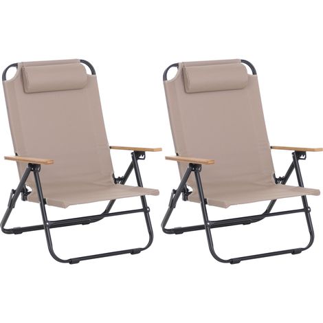 [NON UTILIZZATO] Set 2 sedie da campeggio HHG-901, da giardino balcone e tempo libero, pieghevole e regolabile, metallo tessuto, avorio (1/5)