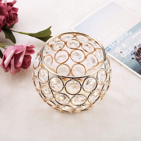 Bougeoir, Bougeoirs en Cristal, Porte-Bougie, Photophore Or, Bougeoirs Chauffe Plat, Romantique Decoration, pour Mariage, Maison, Anniversaire, FêTe, Bar, Cadeaux 10  10  9 cm (Or) (1/5)