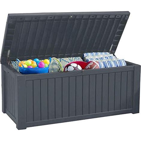 Coffre de rangement pour coussins 570 l 100 % étanche avec aération pour éviter les odeurs courantes / moisissures aspect bois moderne Charge max. 250 kg anthracite (1/5)