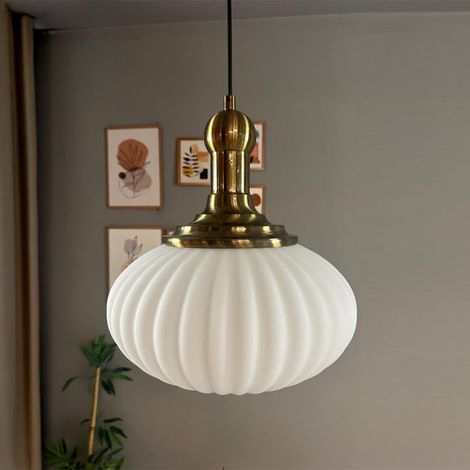 Bamyum Elegant Suspension Luminaire Verre Rétro en Metal de 30 cm, Lustre de Salon Vintage, Éclairage de Plafond pour Chambre et Cuisine (1/5)