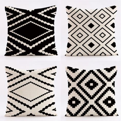 Set of 4 Black Decorative Cushion Covers 50x50cm, Geometric Square Cushion Covers, Sofa Decor (1/5)