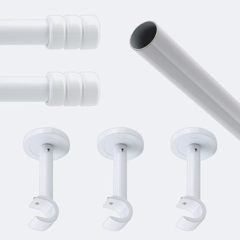 Kit de tringle à rideaux Blanc 250cm Diam.20mm Embout Cylindre 2ST - Fixation Mur - Boulet (1/3)
