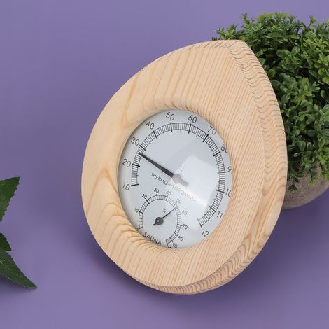 Goutte d'eau 2-en-1 Hygromètre Thermomètre en Bois, Thermo-Hygromètre pour Sauna et Hammam, Accessoire de Salle de Vapeur (1/5)