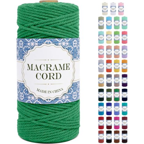 Corde Macramé 3mm x 100m Ficelle Naturel Cordon Coton Fil Macramé 3mm Cordelette pour Suspension Murale Tressée de Plante Rideau Bricolage Décoration Intérieure (Vert) (1/5)