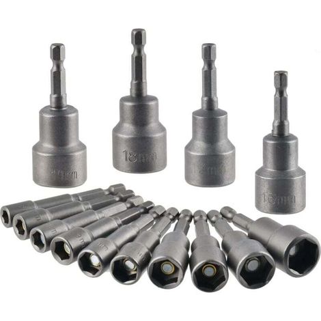 14-piece magnetic hex socket set, 6-19mm impact socket set, magnetic hex socket wrenches, 1/4" magnetic hex socket set, socket adapter tool (1/4)