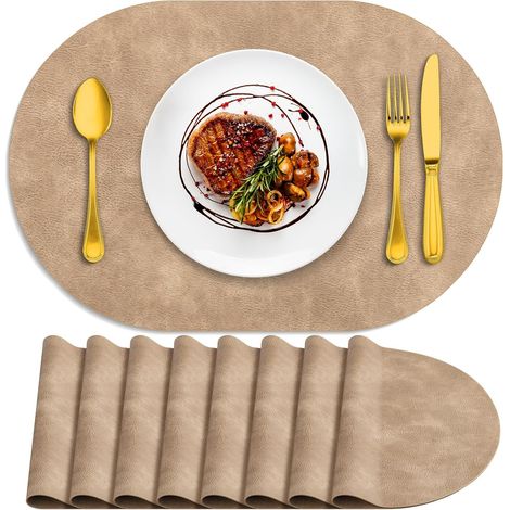 Lot de 8 Sets de Table ovales résistants à la Chaleur, lavables, 30,5 x 43,2 cm, imperméables, faciles à Nettoyer en Similicuir pour Cuisine, Salle à Manger, Abricot'Abricot 8Pcs, 12" x 17"'Abricot'8P (1/5)