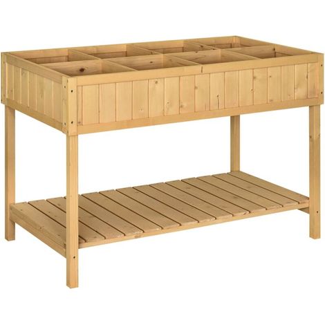 Jardinière sur Pieds carré Potager avec étagère dim. 110L x 46l x 76H cm 8 Compartiments & Inserts d'irrigation Bois de Sapin