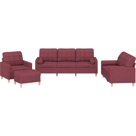 Maison Exclusive - Set di Divani 4 pz con Cuscini Rosso Vino in Tessuto