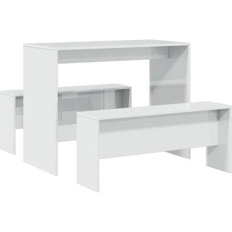 3 Piece Dining Table and Bench set High Gloss White Engineered Wood vidaXL