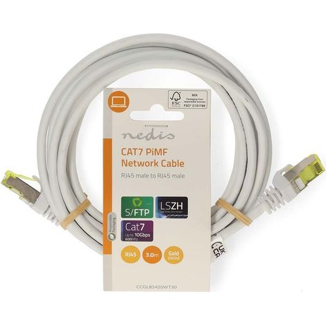 Nedis CAT7-Netzwerkkabel / S/FTP / RJ45 Stecker / RJ45 Stecker / 3.00 m / Snagless / Rund / LSZH / Weiss / Label