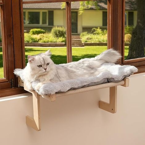 Cat Window Hammock, Transformable Hammock with Padded Cushion for Window and Floor, Window Bed for Kittens, Reinforced Wood and Metal Frame, Easy to Adjust and Assemble (1/5)