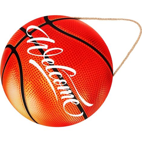 Panneau de Bienvenue Rond en Bois Léger Pendentif Décoratif pour Décoration Murale de Chambre Basketball, pour Fête ou Cour Intérieure (1/5)