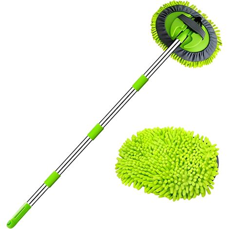 160 cm Autowaschbürste, 2-in-1, kratzfester Chenille-Mikrofaser-Reinigungsmopp mit Teleskopstiel, 180°-Drehung, Waschmopp, Auto-Reinigungshandschuhe (1/5)
