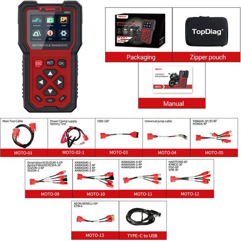 Appareil de diagnostic pour motos M201 – Appareil de diagnostic sans fil avec mise à jour Wi-Fi pour systèmes d'injection électronique et batteries (1/5)