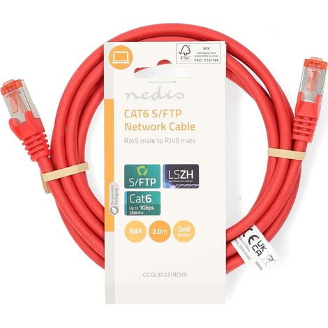 Nedis CAT6-Netzwerkkabel / RJ45 Stecker / RJ45 Stecker / S/FTP / 2.00 m / Rund / LSZH / Red / Label