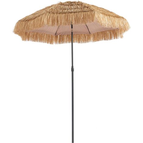 sweeek - Exotischer gerader Sonnenschirm aus Stahl mit Holz- und Strohimitation
