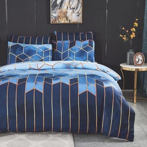 Housse de Couette Géométrique Imprimé Boho Microfibre - Bleu - 200x200 cm (1/4)