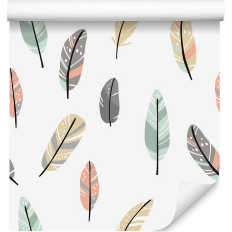 Carta da parati con piume indiane colorate per soggiorno e camera da letto, 50x1000 cm (1/5)