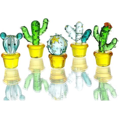 Set aus 5 mundgeblasenen künstlichen Glaskakteen, Wüstenpflanzen, Sammlerstücke, Tischdekoration (1/5)