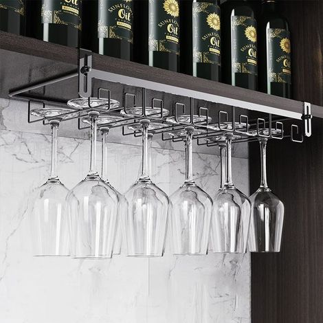 Porte-verres à vin suspendu gris foncé – Refroidisseur élégant sans perçage pour 12-15 verres 55x22,5x7 cm