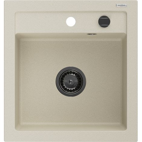Mexen Vito 1-Becken-Granit-Spüle 520 x 490 mm, Beige, Siphon Schwarz - 6503521000-69-B (1/5)