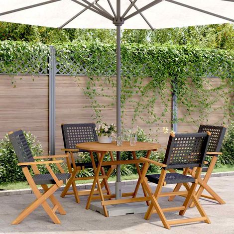 Ensemble à manger de jardin 5 pcs-Salon de jardin résine tressée et bois massif 689465 (1/5)