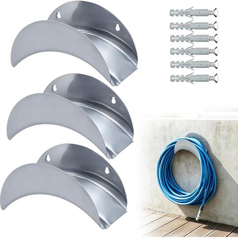 Support mural pour tuyau d'arrosage en 3 parties, support de tuyau d'arrosage 27x11,5 cm, support mural suspendu pour tuyau d'arrosage, support pour tuyaux d'arrosage pour rangement suspendu (1/5)