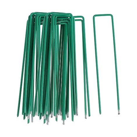 50pcs Piquets de Fixation pour Jardin, Pelouse Agrafes en Forme de U pour Bache Anti-Mauvaises Herbes, Galvanisés à Chaud (150 mm de Hauteur) (1/5)