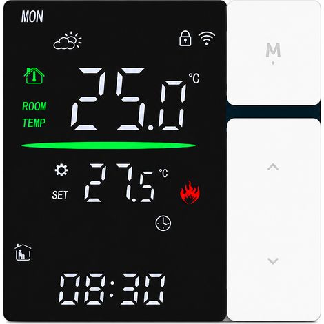 Thermostat intelligent Wi-Fi SDM5 noir avec boutons blancs, 3 A, pour chauffage hydraulique, chaudière et plancher chauffant, application et commande vocale (1/5)
