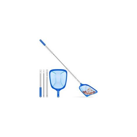 Épuisette Piscine Design Maillage Fin avec Fond Télescopique Aluminium Amovible Robuste de 140cm, Filet pour Nettoyer Déchets Fond et Surface Aux Étangs, Spas, Bassins Poissons, Fontaines & Aquariums