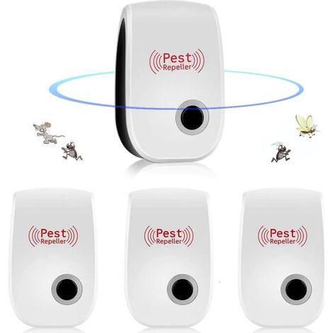 Ultrason Souris et Rats,Appareil Ultrason Souris,Répulsif à Ultrasons pour Souris Répulsif Intérieur Dispositif Anti Souris Insectes, Moustiques, Cafards, Rats, Araignées 4 Pack (1/5)
