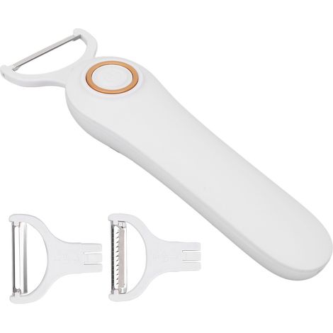 Minuteur électrique 3-en-1 pour fruits et légumes, éplucheur à main rechargeable USB, râpe et éplucheur électrique pour pommes, pommes de terre, carottes, concombres, batterie intégrée incluse (1/5)