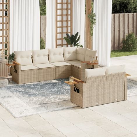vidaXL Set Divani da Giardino 7 pz con Cuscini Beige in Polyrattan (1/3)