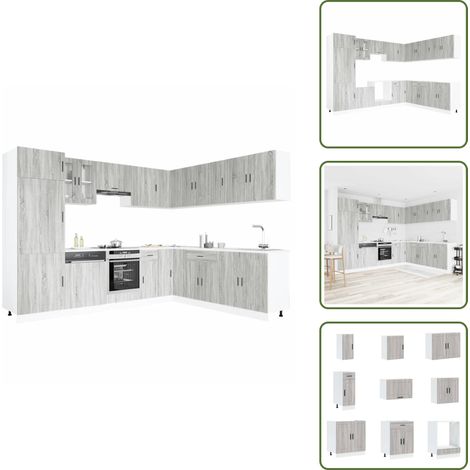 Meubles de cuisine en bois - vidaXL Ensemble d'armoires de cuisine 14 pcs Porto bois d'ingénierie - Meubles de cuisine murales (1/5)