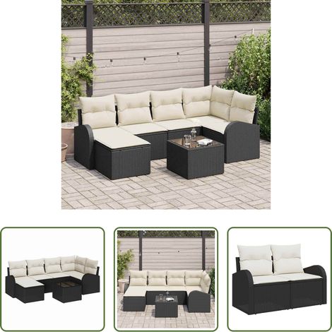 vidaXL Confort extérieur - Ensemble de Canapés avec coussin 7 pcs Noir et Blanc polyrotin (1/5)